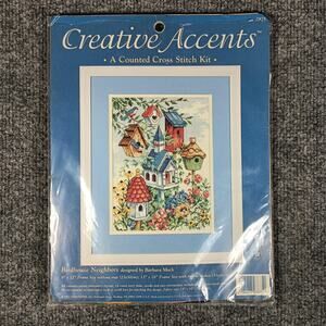 Creative Accents Cross Stitch Kit Birdhouse Neighbors Barbara Mock 1997 COMPLETE